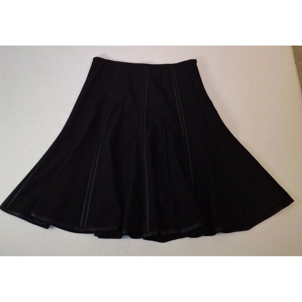 Dalia Womens Size 14 A-Line Skirt Black Satin Ribbon Trim Paneled Knee‎ Length